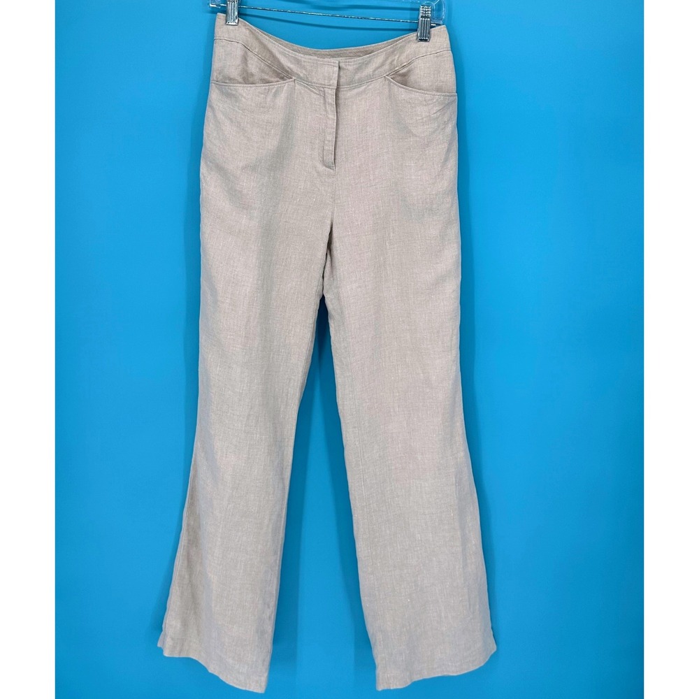 J. Jill Linen Straight Leg Pants Womens 4T Tall Oatmeal Beige High Rise Trousers